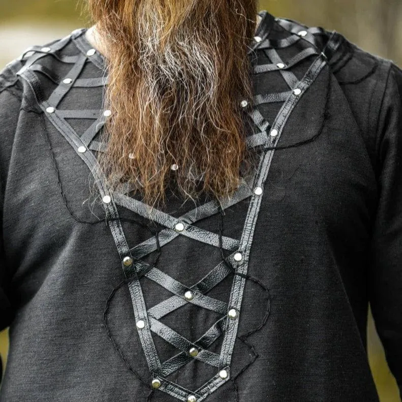LIMITED EDITION Viking Tunic - Black with Leather Trim & Rivets