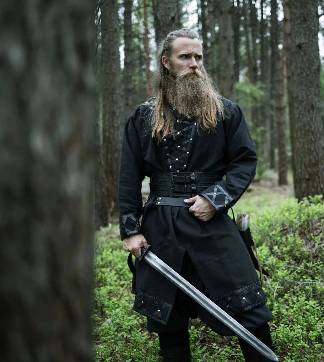 LIMITED EDITION Viking Tunic - Black with Leather Trim & Rivets