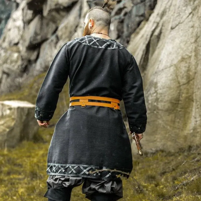 LIMITED EDITION Viking Tunic - Black with Leather Trim & Rivets