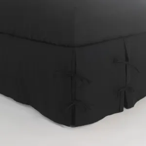 Linen Knotted Bed Skirt - jet-black