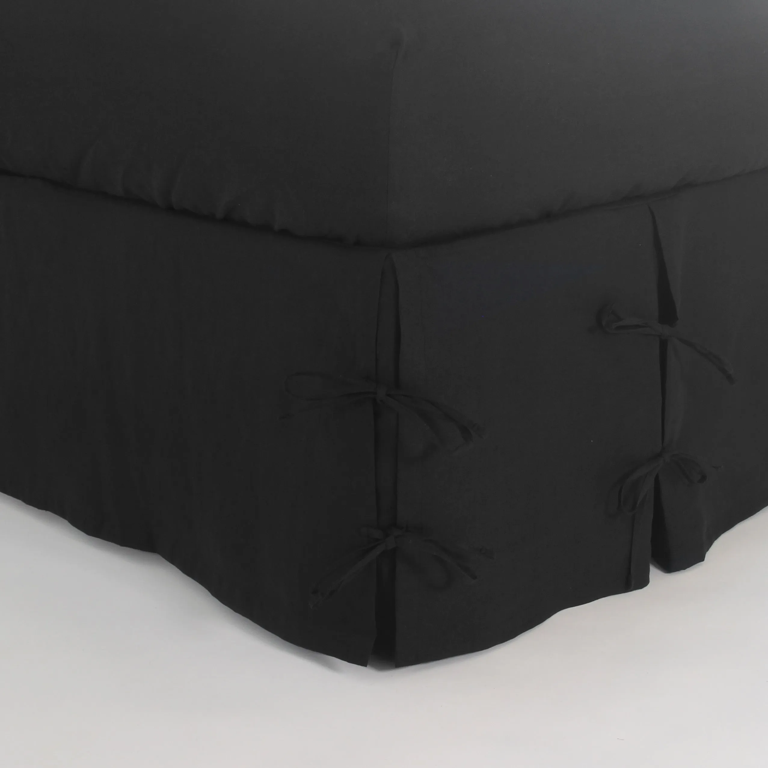 Linen Knotted Bed Skirt - jet-black