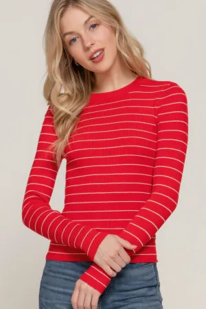 Long Sleeve Crew Neck Stripe Sweater – Classic Comfort with Timeless Style
