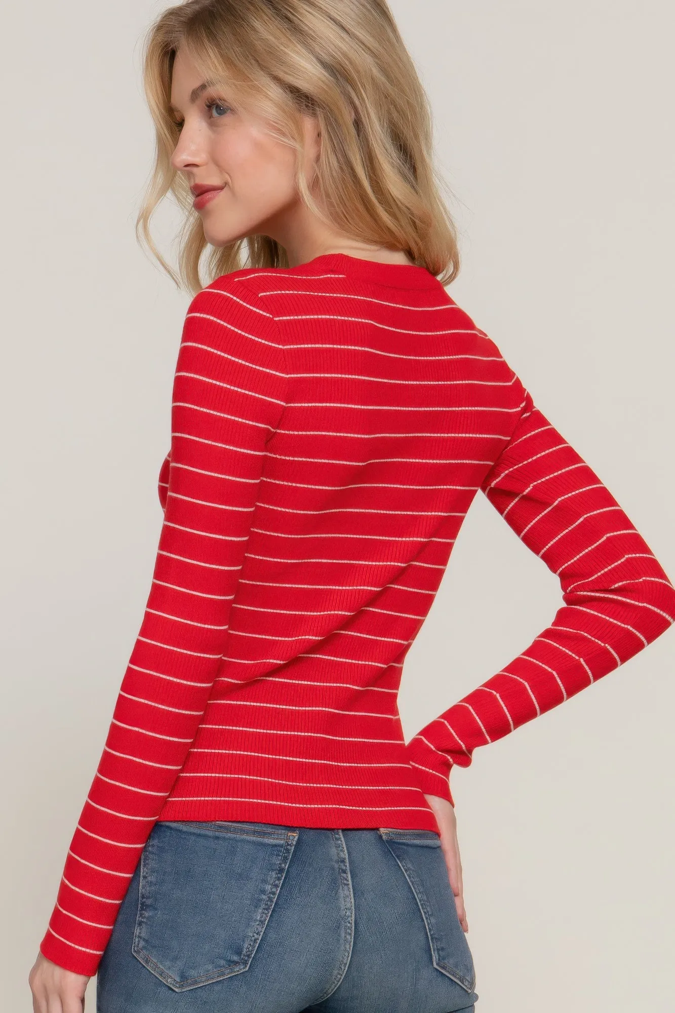 Long Sleeve Crew Neck Stripe Sweater – Classic Comfort with Timeless Style