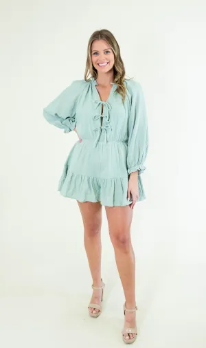 Long Sleeve Pull On Romper with Bows