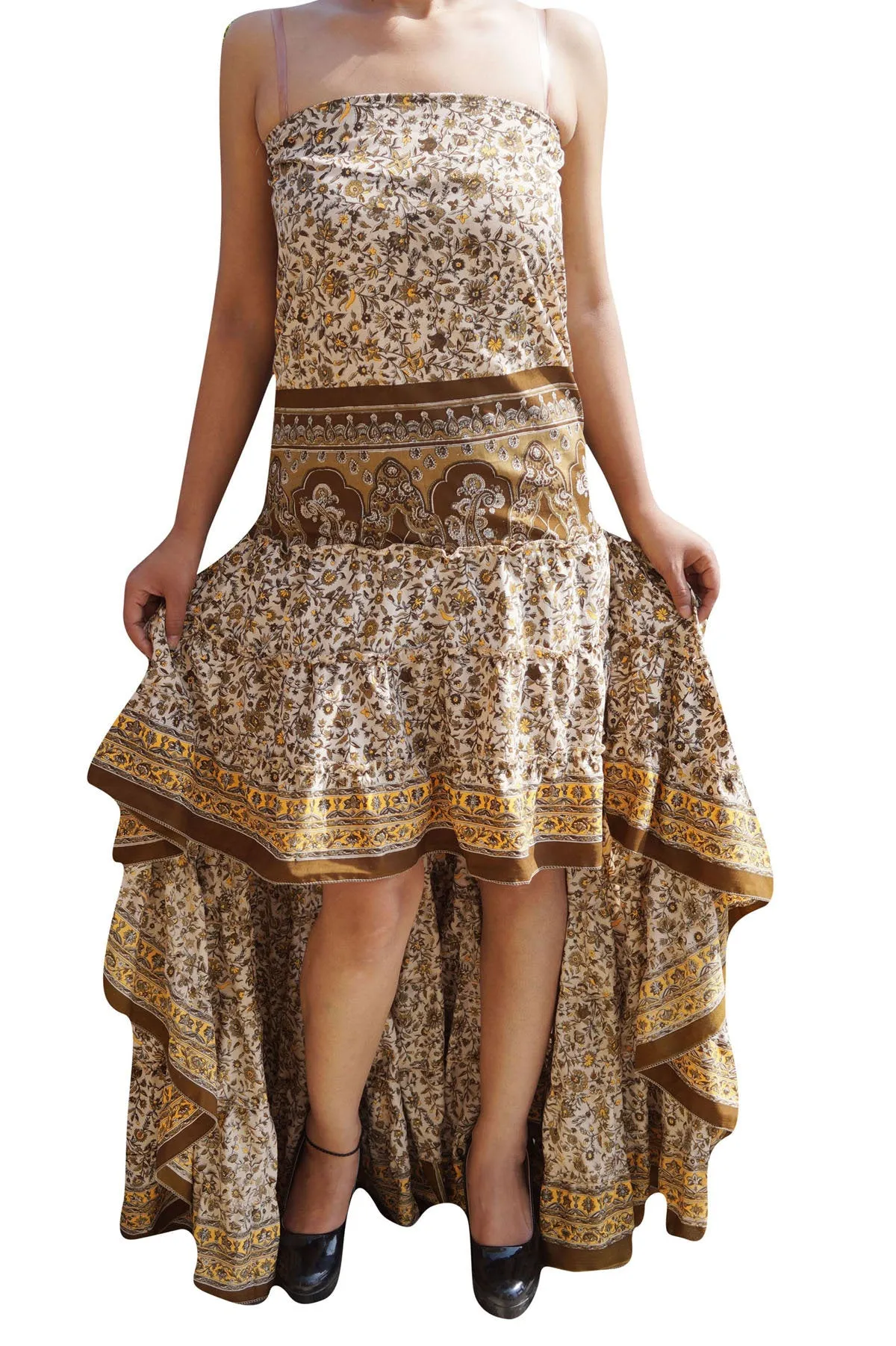 MAxi Dress Strapless Floral Hi Low Dresses Recycled M/L
