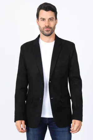 Men's Double Button Black Faux-Suede Blazer from Platini Fashion