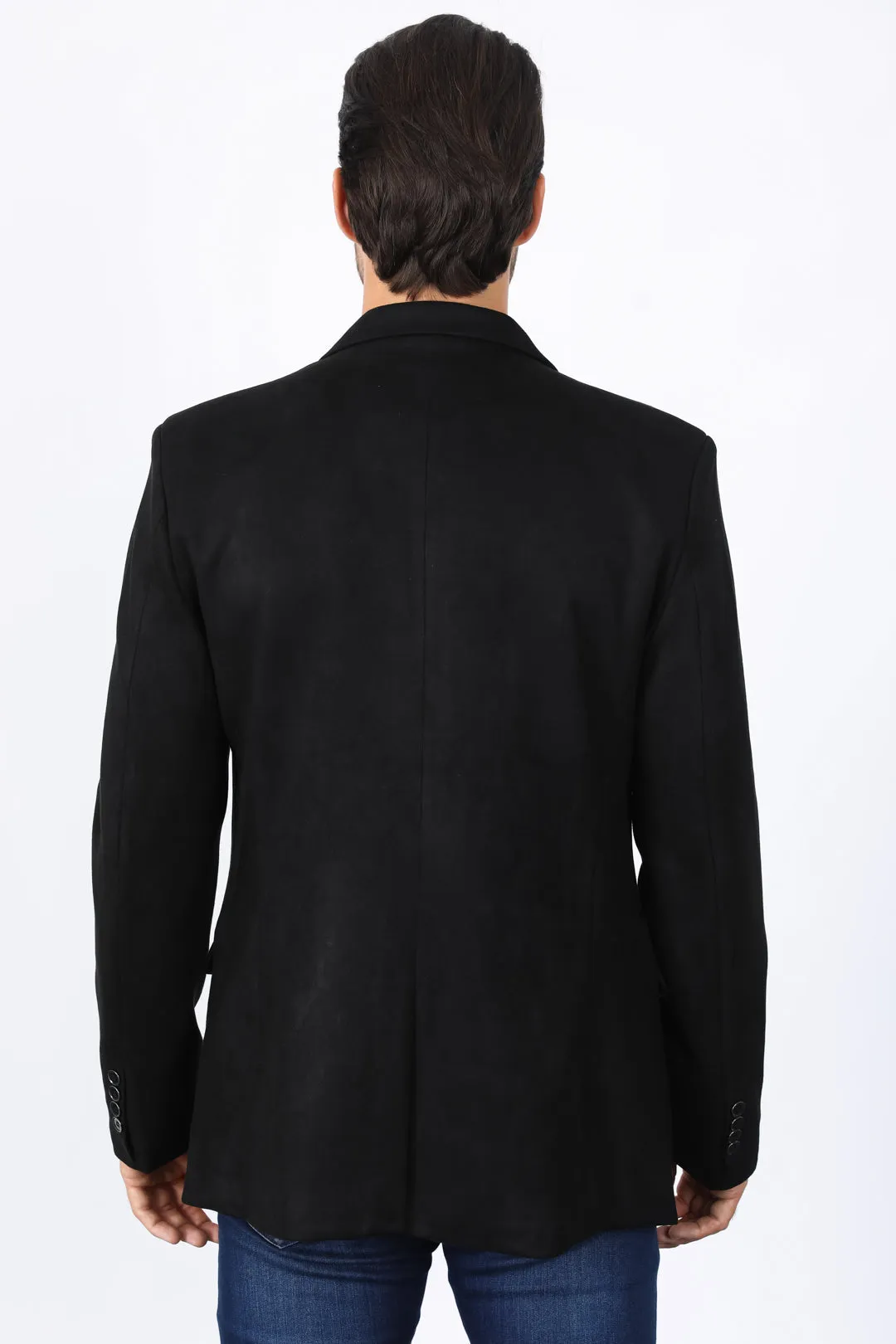 Men's Double Button Black Faux-Suede Blazer from Platini Fashion
