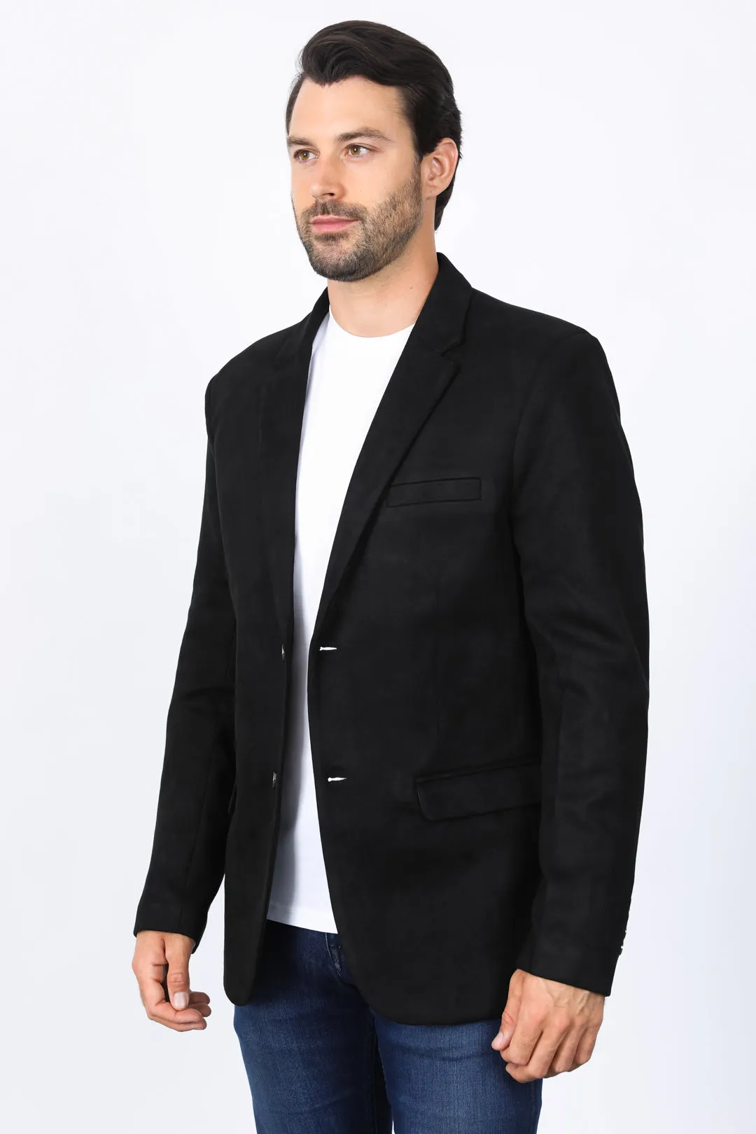 Men's Double Button Black Faux-Suede Blazer from Platini Fashion