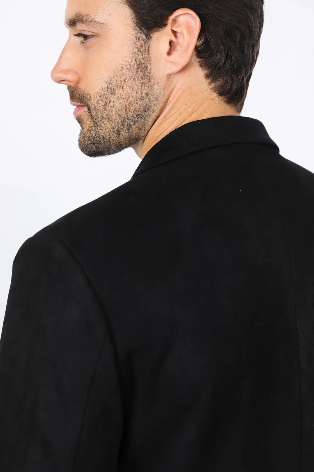 Men's Double Button Black Faux-Suede Blazer from Platini Fashion