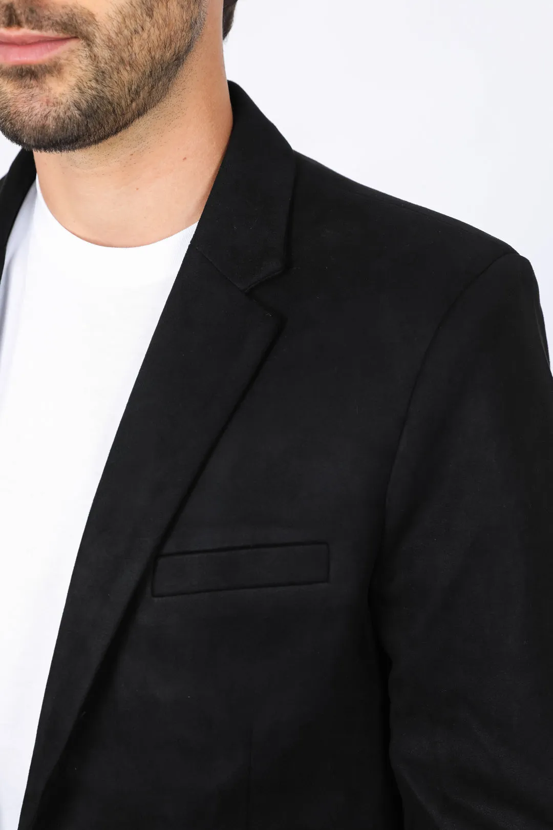 Men's Double Button Black Faux-Suede Blazer from Platini Fashion
