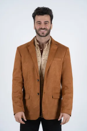 Men's Double Button Camel Faux-Suede Blazer from Platini Fashion