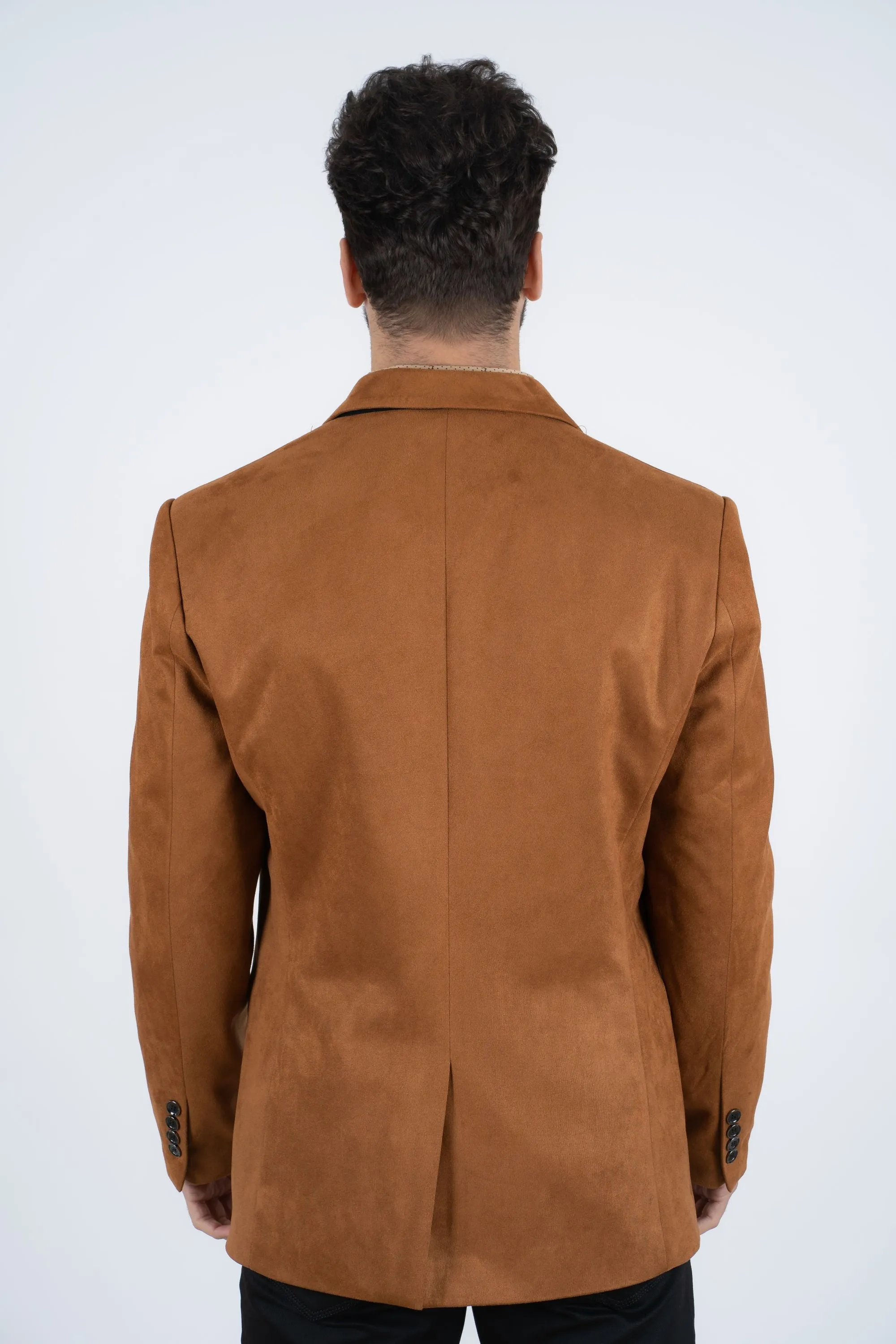 Men's Double Button Camel Faux-Suede Blazer from Platini Fashion