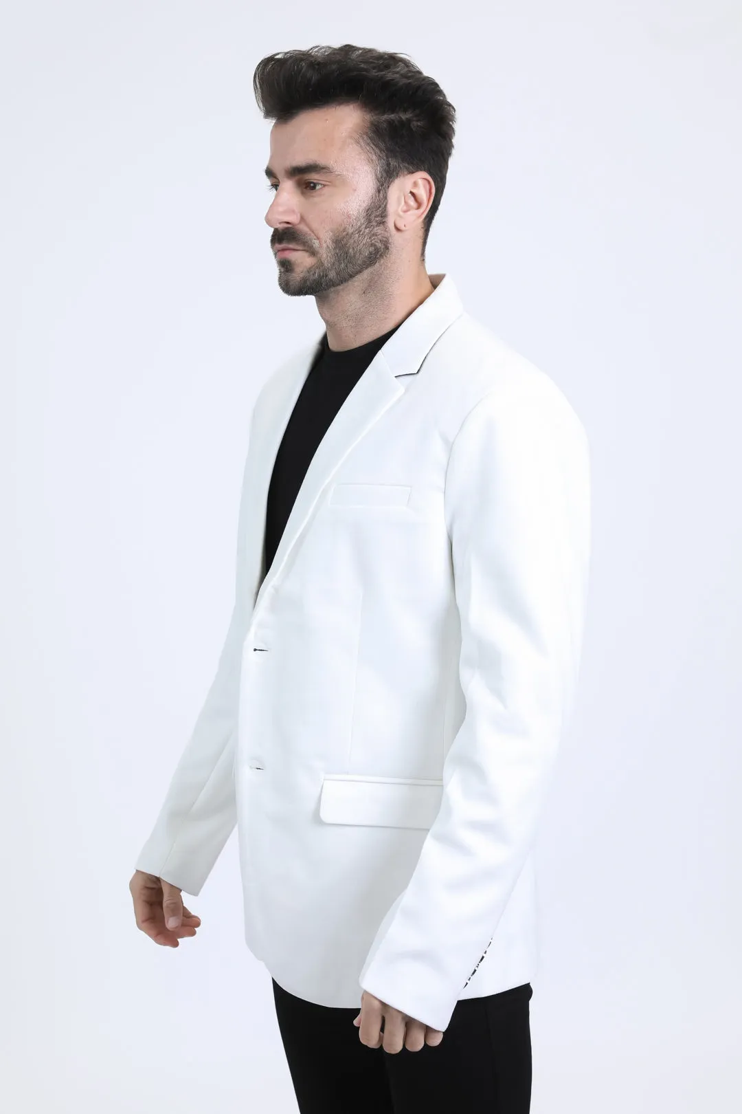 Men's Double Button White Faux-Suede Blazer