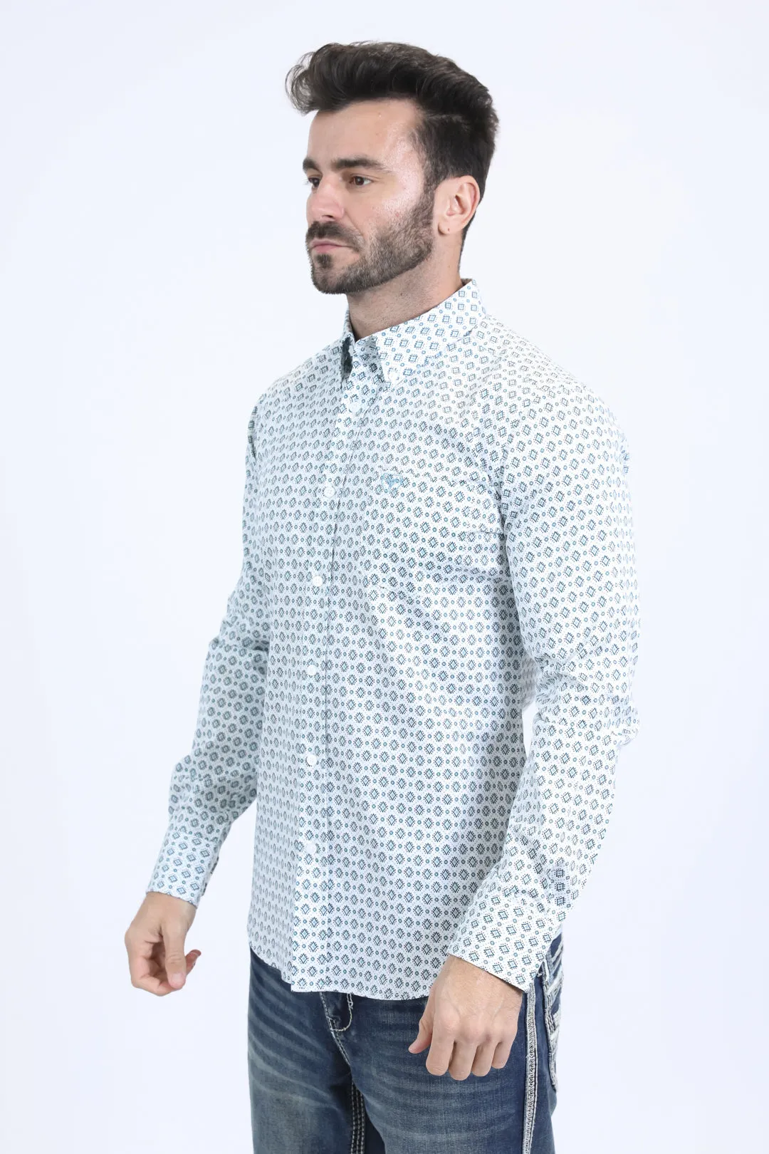 Mens Satin Cotton Modern Fit Navy Long Sleeve White Shirt