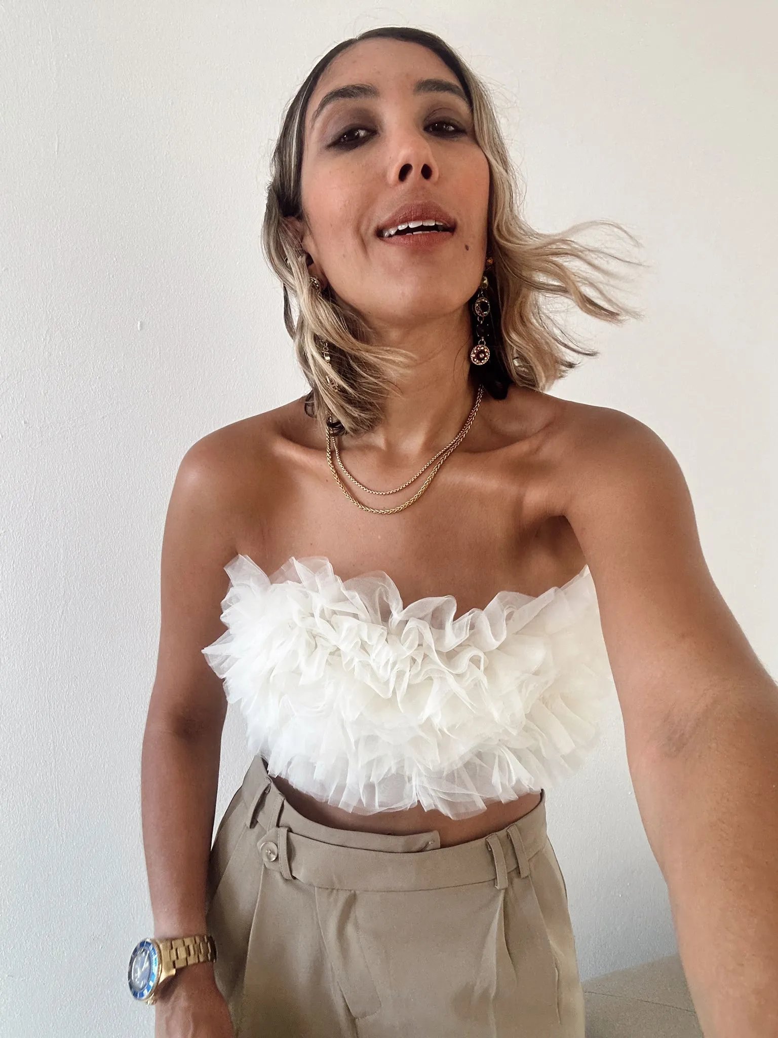 Mesh Ruffle Bubble Tube Top