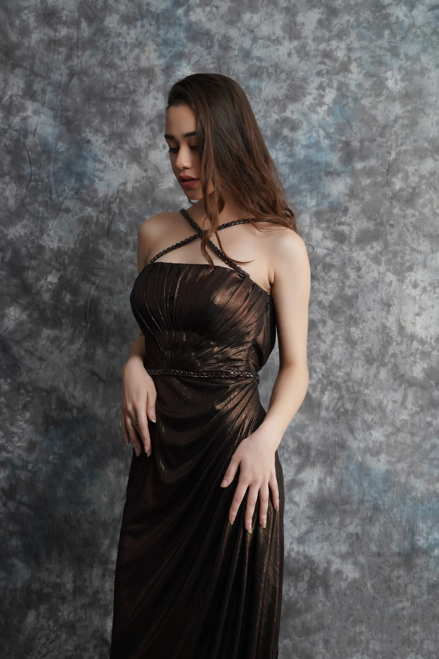 Metallic Draped Gown