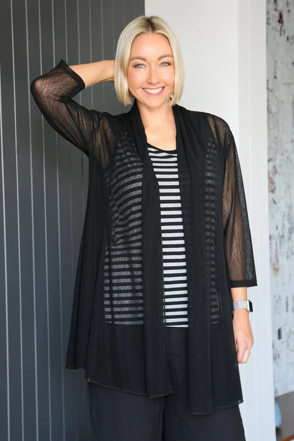 MIA Black Mesh Open Cardigan