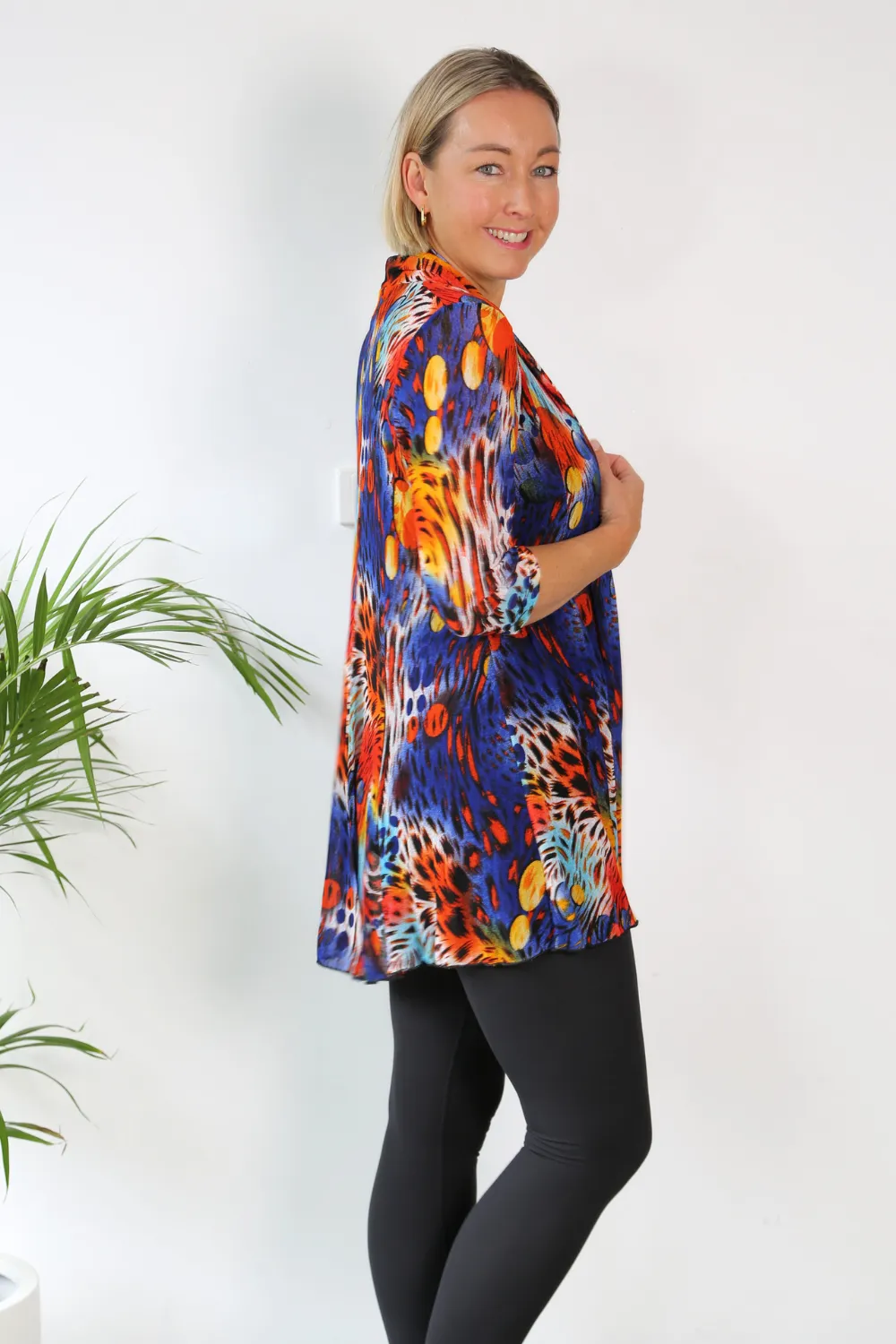MIA Blue Animal Print Mesh Open Cardigan