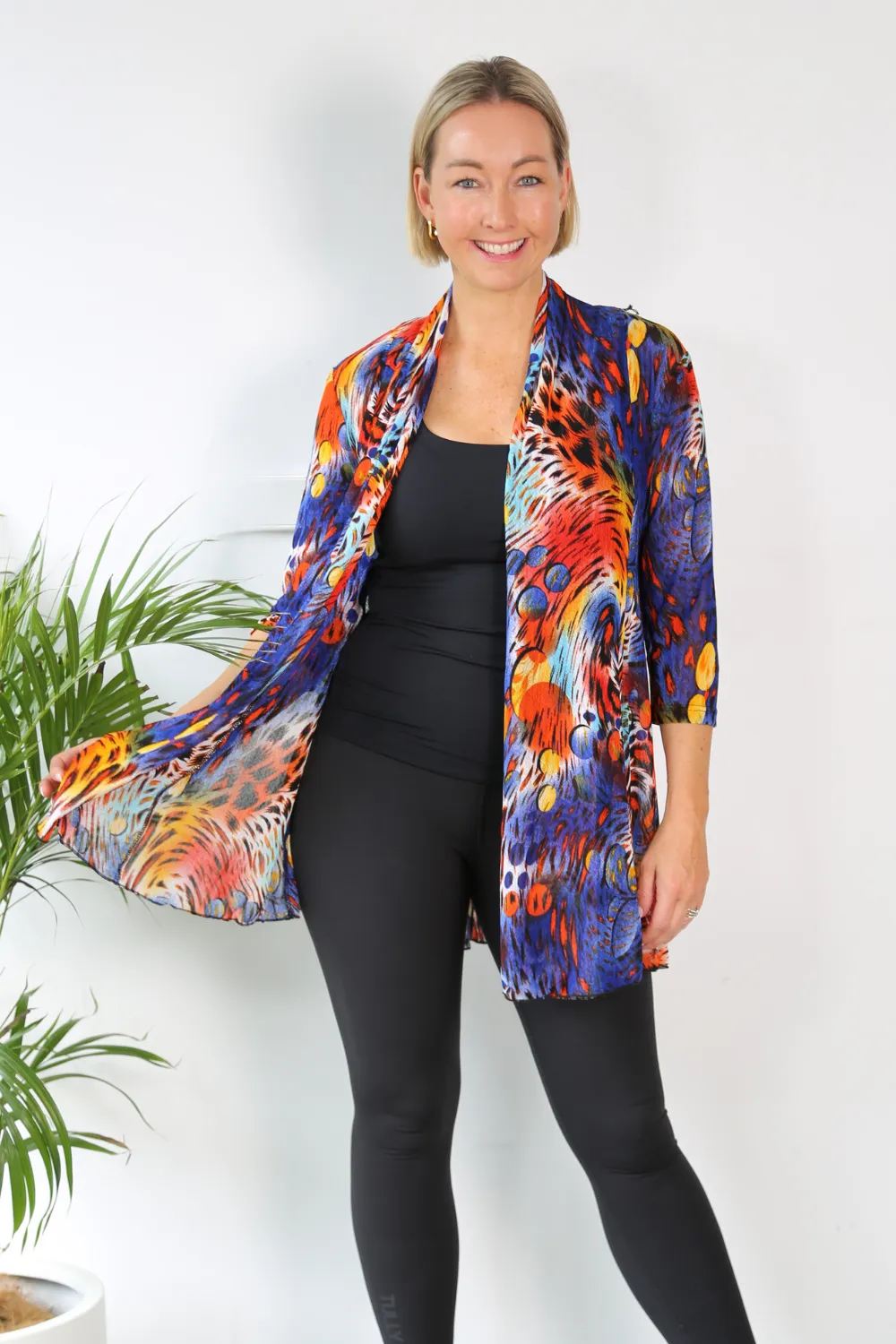 MIA Blue Animal Print Mesh Open Cardigan