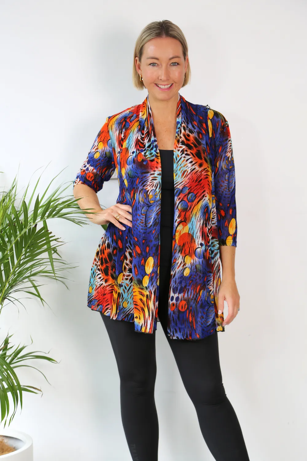 MIA Blue Animal Print Mesh Open Cardigan