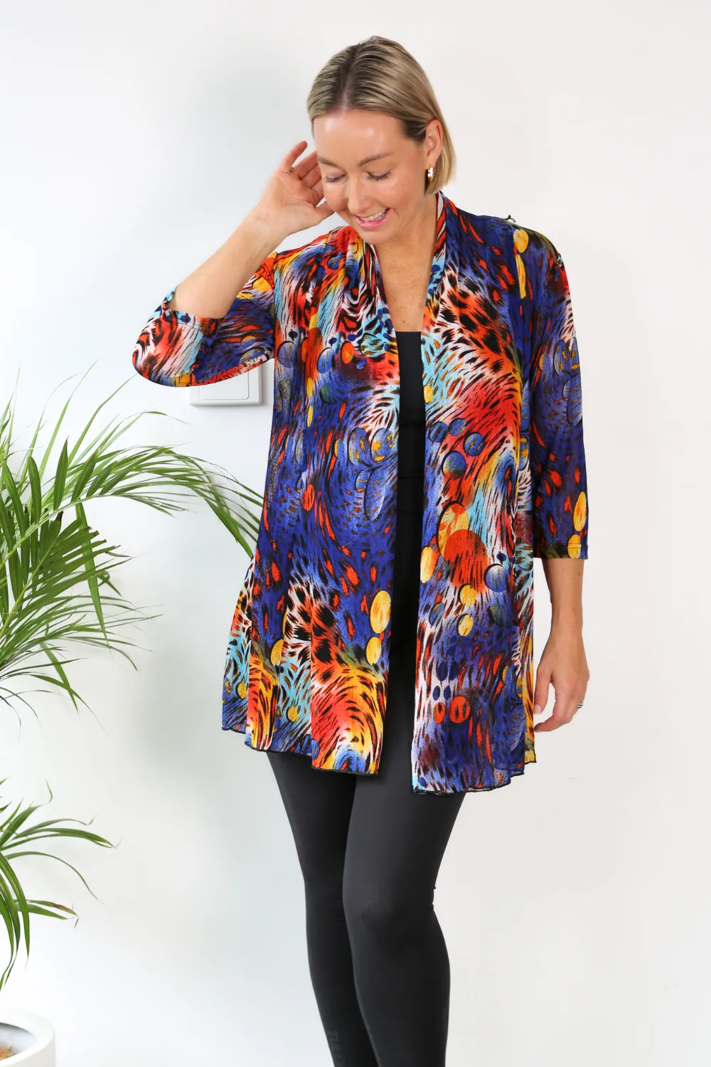 MIA Blue Animal Print Mesh Open Cardigan