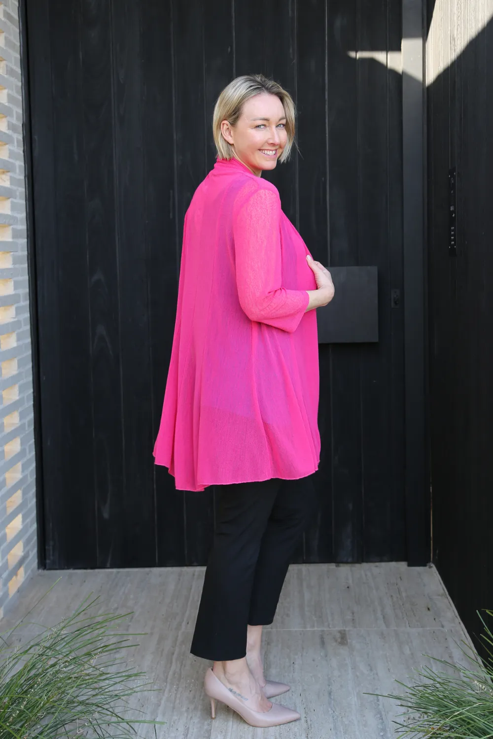 MIA Hot Pink Mesh Open Cardigan