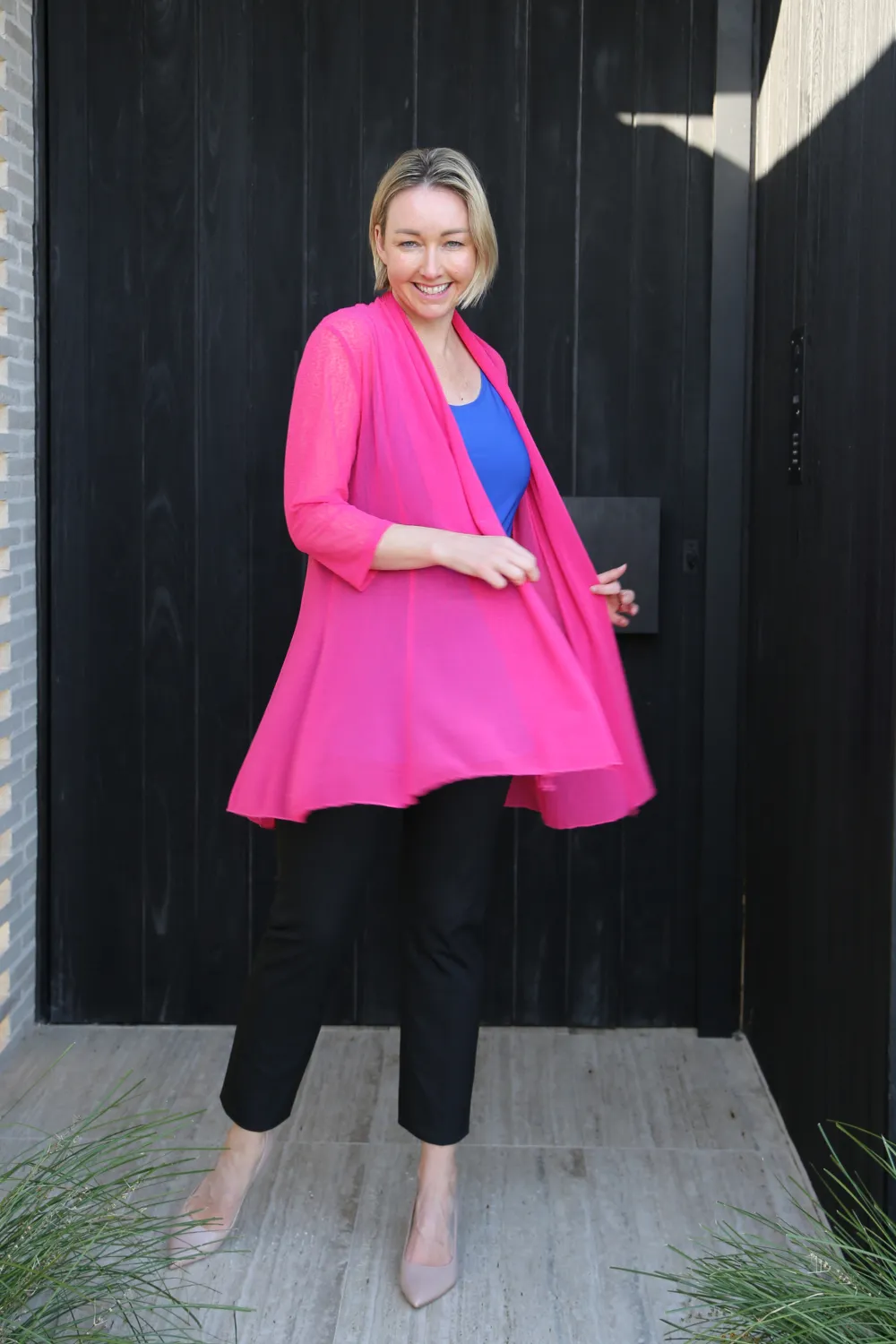 MIA Hot Pink Mesh Open Cardigan