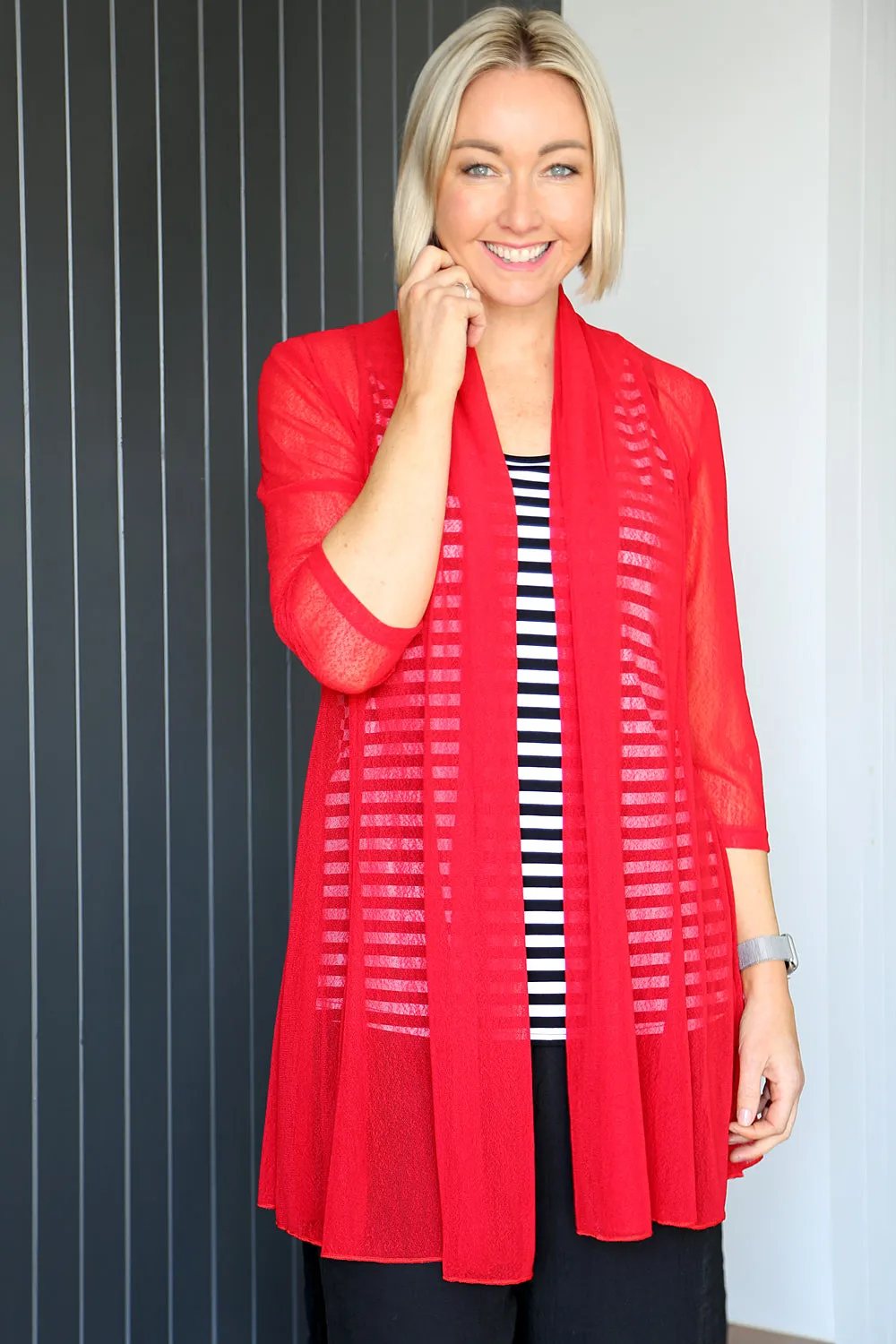 MIA Red Mesh Open Cardigan