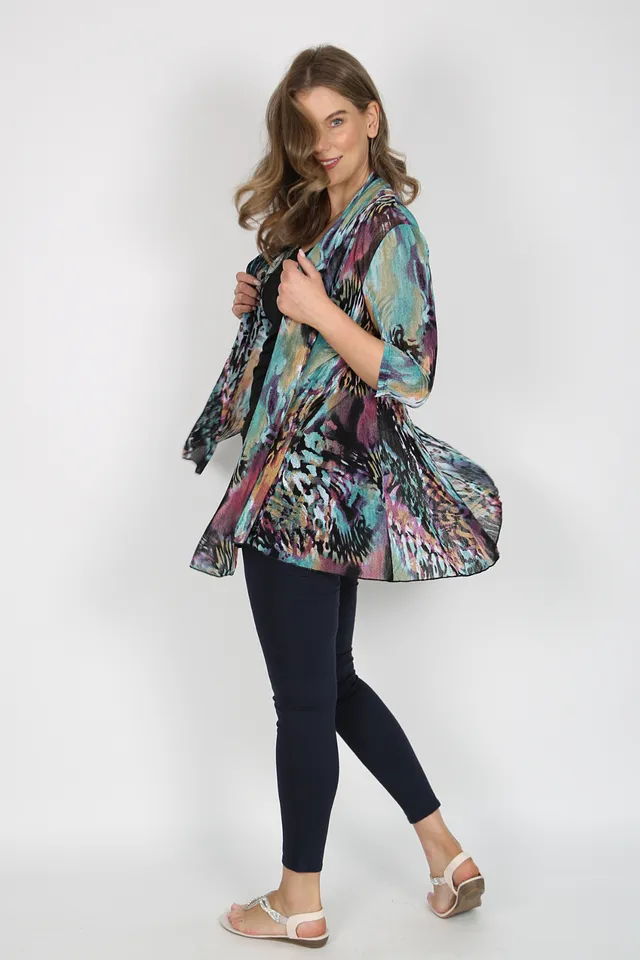 MIA Teal Animal Mesh Open Cardigan