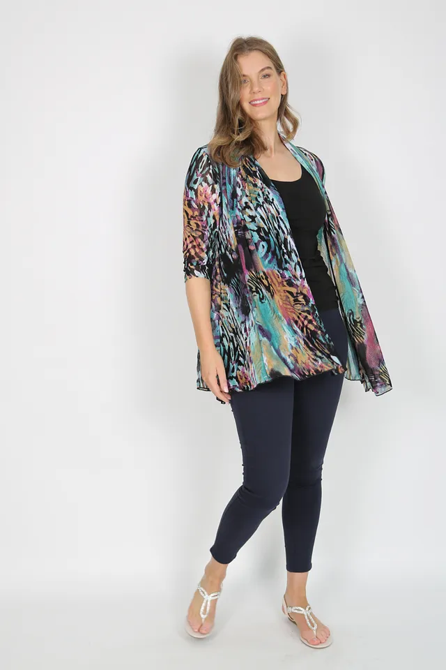 MIA Teal Animal Mesh Open Cardigan