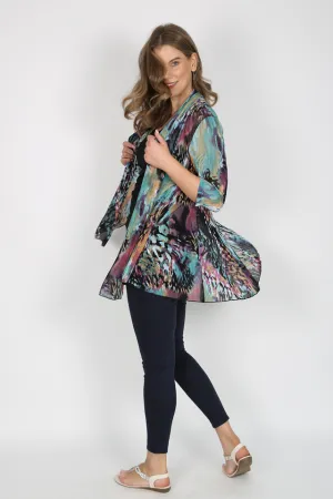 MIA Teal Animal Mesh Open Cardigan
