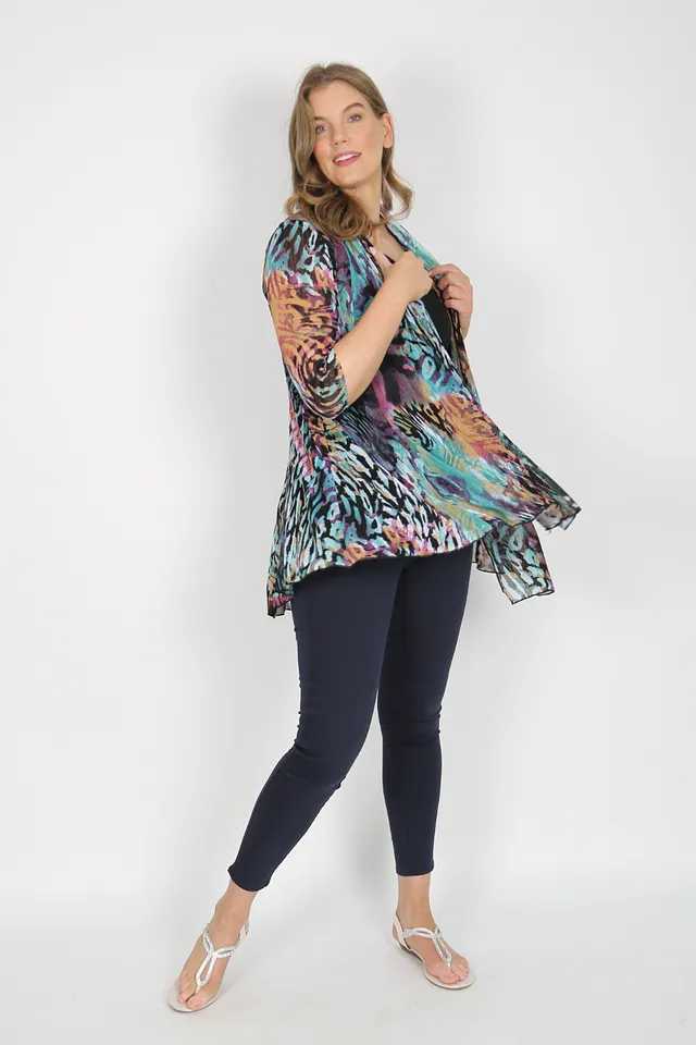 MIA Teal Animal Mesh Open Cardigan