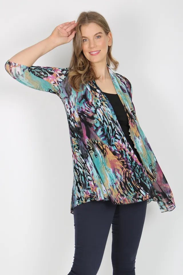 MIA Teal Animal Mesh Open Cardigan