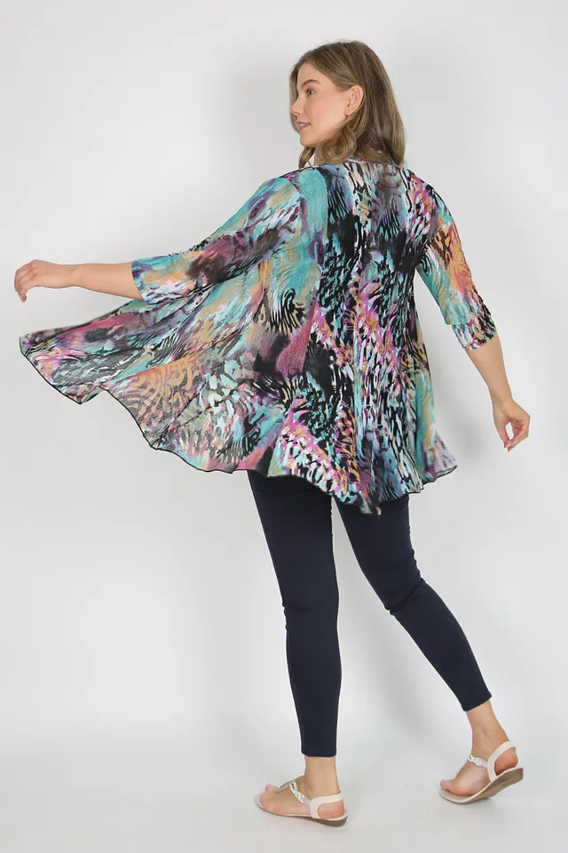 MIA Teal Animal Mesh Open Cardigan