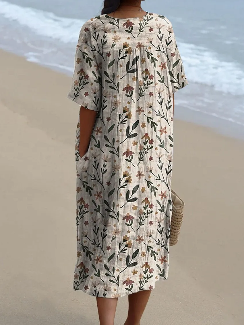 Midnight Spring Field Pattern Printed Women's Flowy Dress