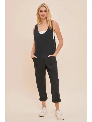 MS Black V-Neck Jumpsuit With Pockets