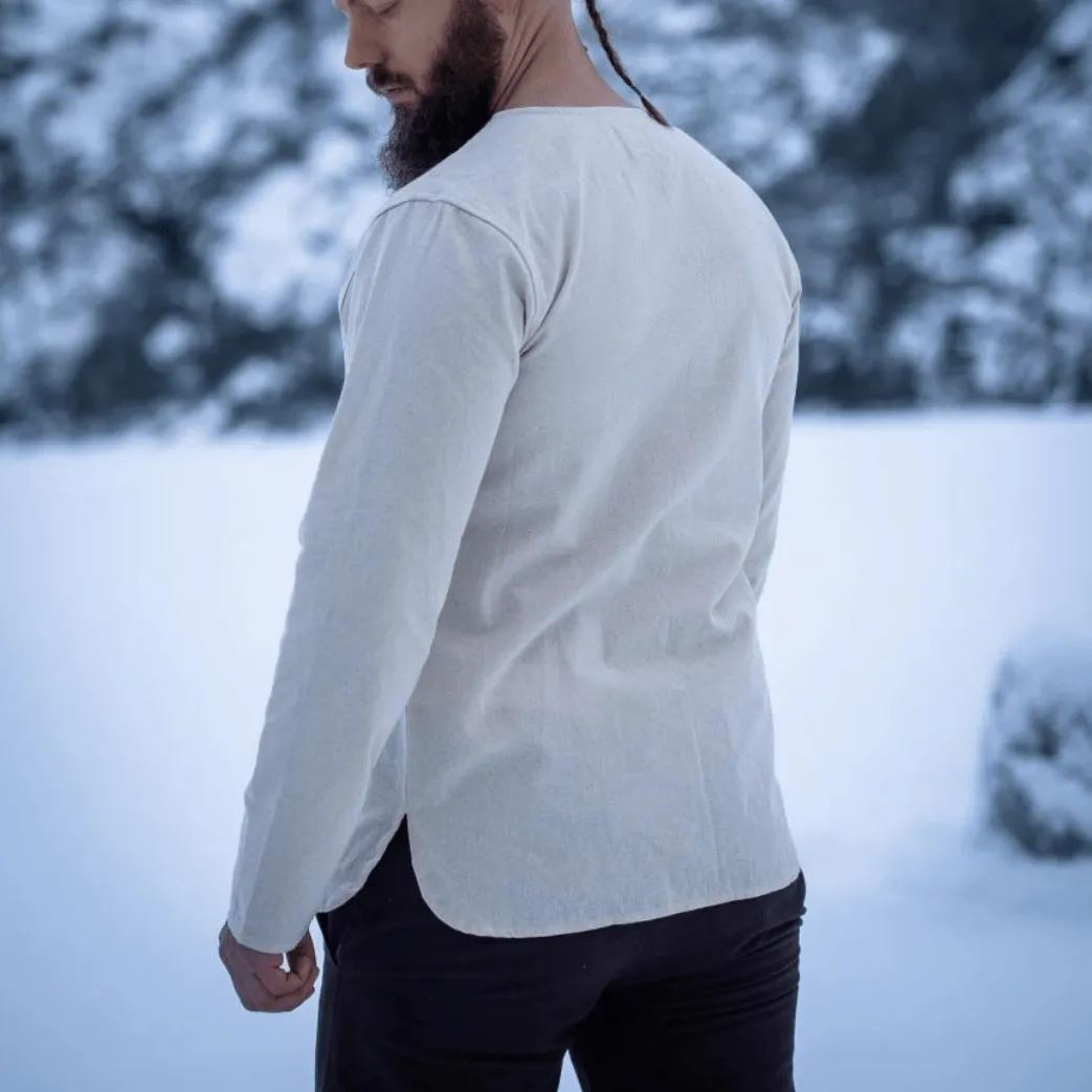 Natural Cotton Viking Tunic | Long Sleeves, Lace-Up Collar