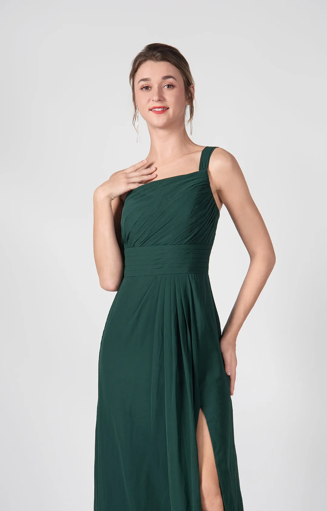 One Shoulder A-Line Side Split Chiffon Maxi Dresses