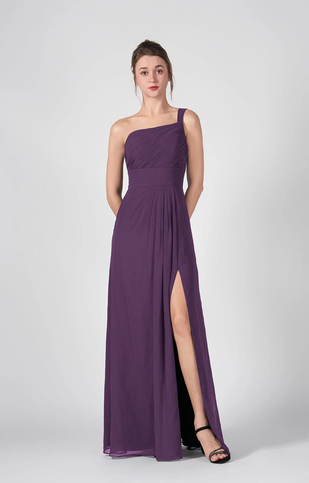 One Shoulder A-Line Side Split Chiffon Maxi Dresses