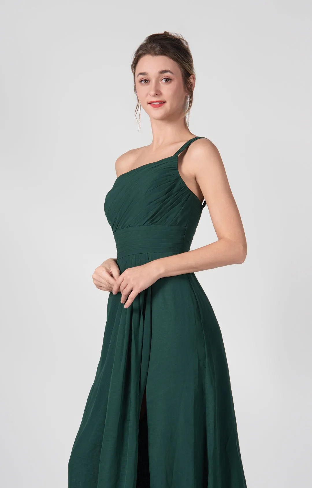 One Shoulder A-Line Side Split Chiffon Maxi Dresses