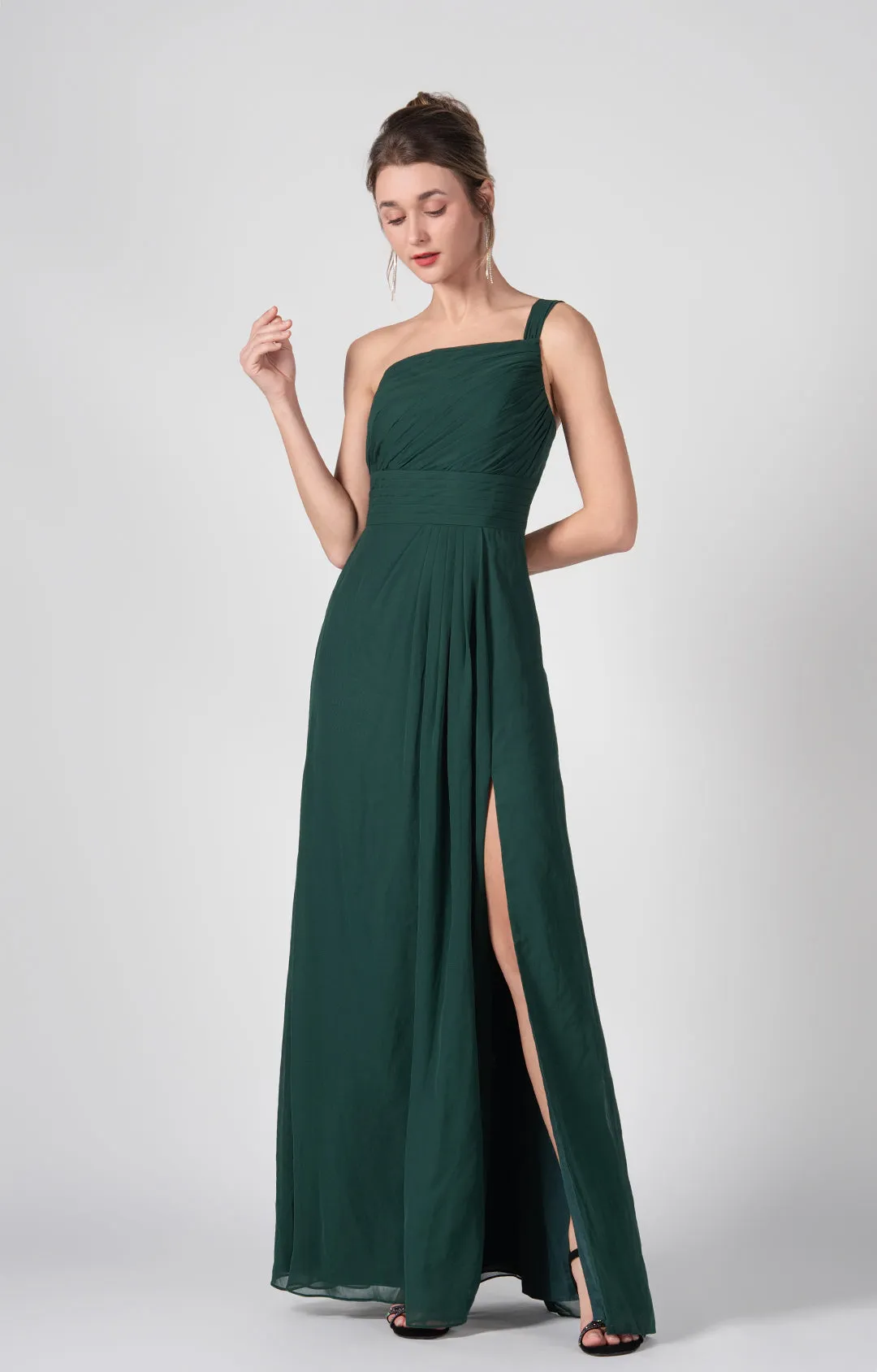 One Shoulder A-Line Side Split Chiffon Maxi Dresses