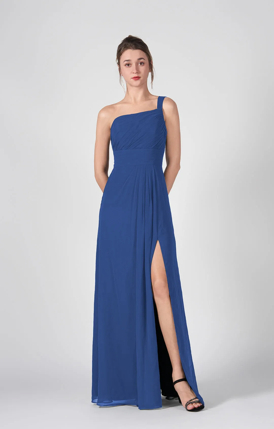 One Shoulder A-Line Side Split Chiffon Maxi Dresses