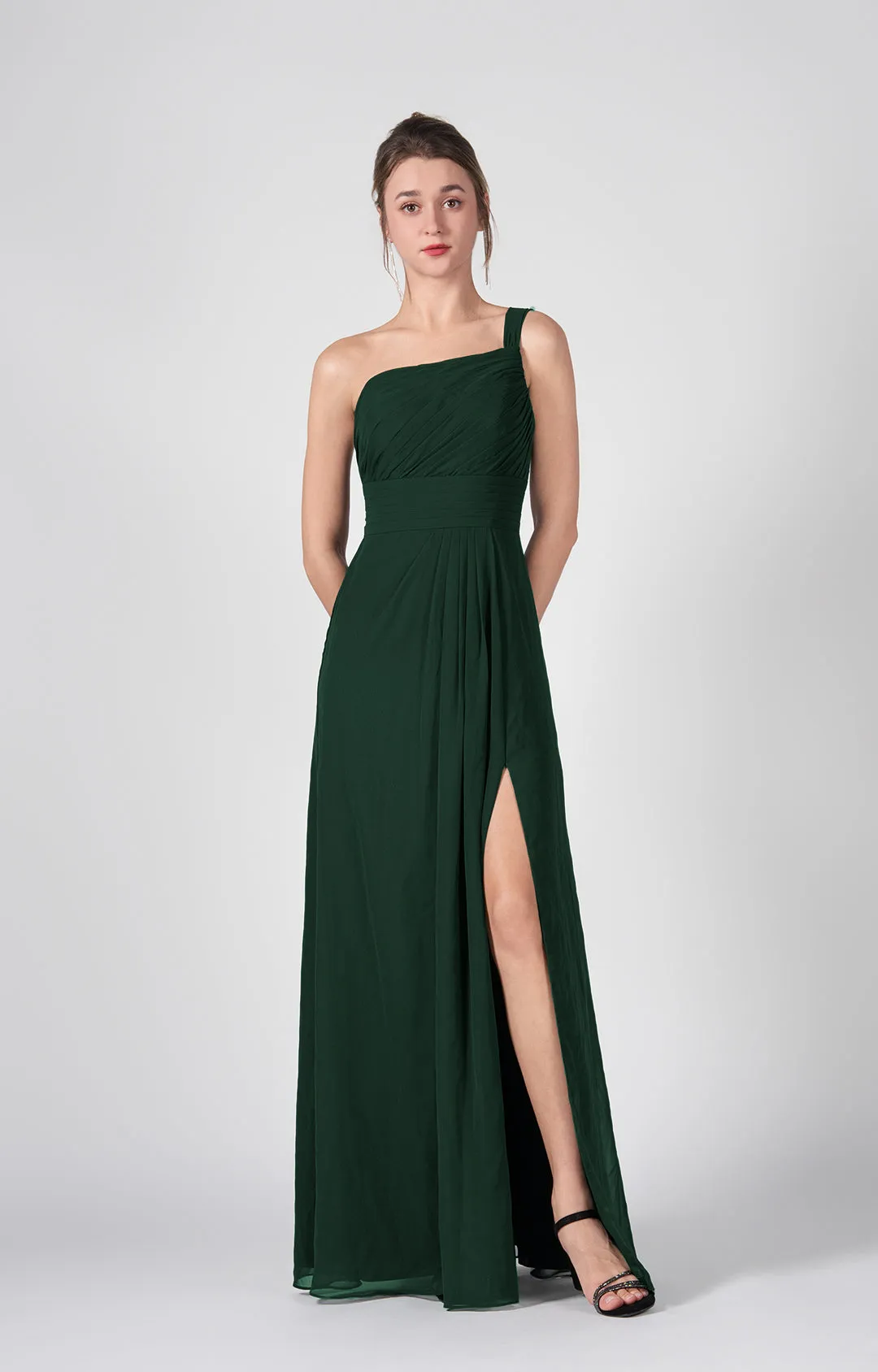 One Shoulder A-Line Side Split Chiffon Maxi Dresses