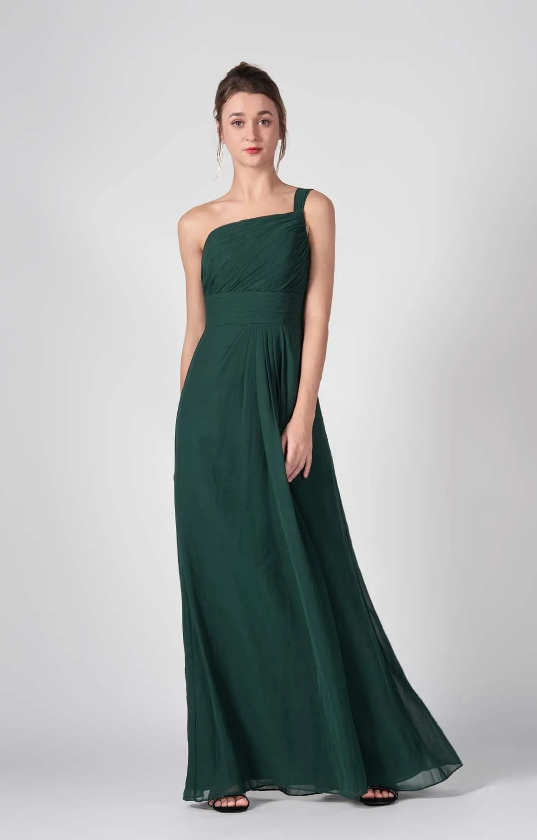 One Shoulder A-Line Side Split Chiffon Maxi Dresses