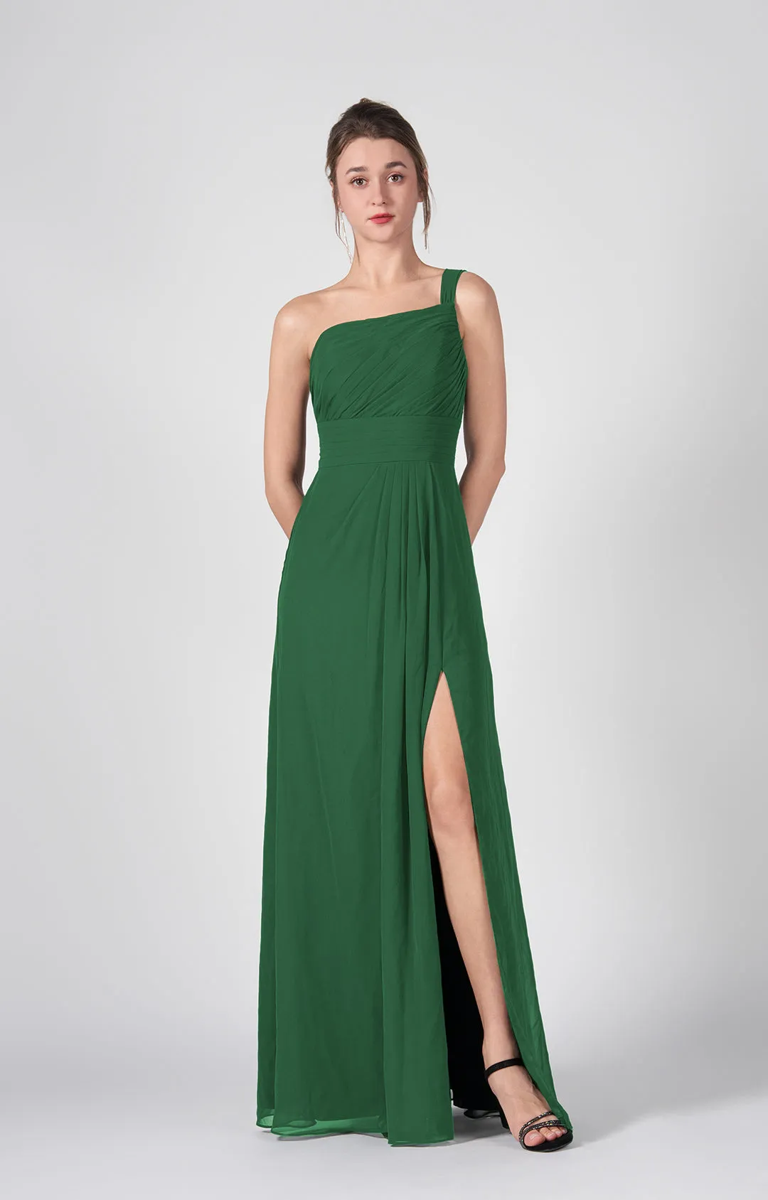 One Shoulder A-Line Side Split Chiffon Maxi Dresses