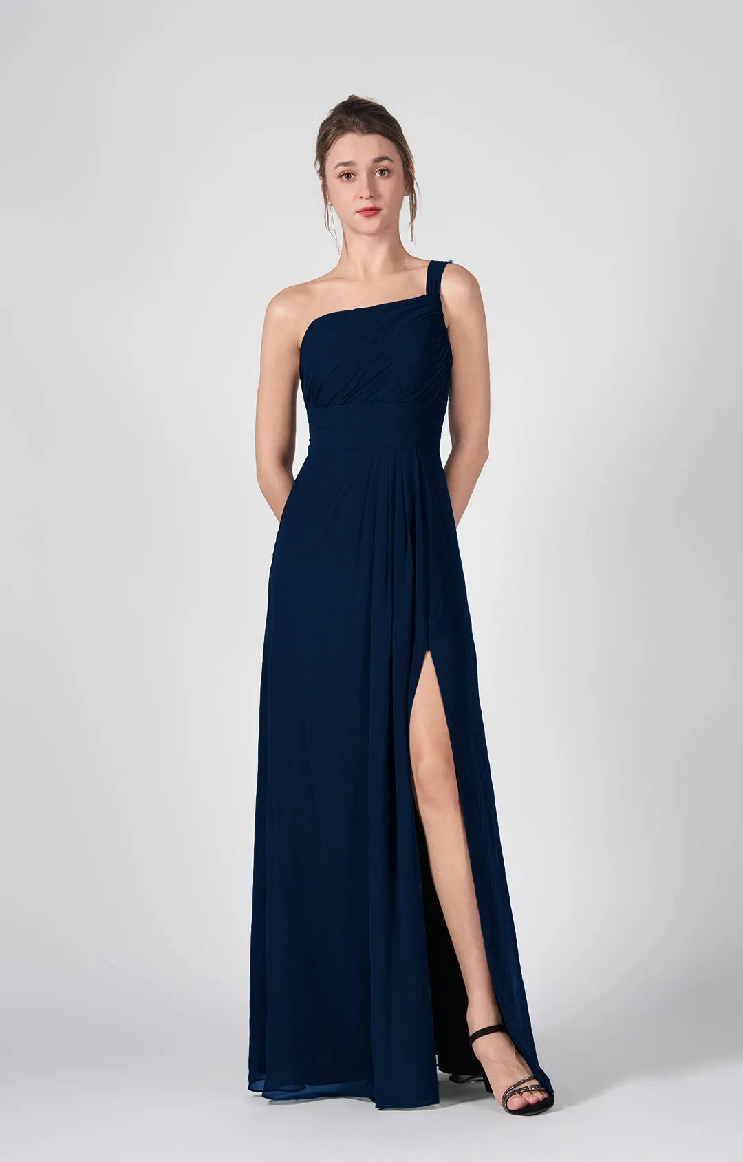 One Shoulder A-Line Side Split Chiffon Maxi Dresses