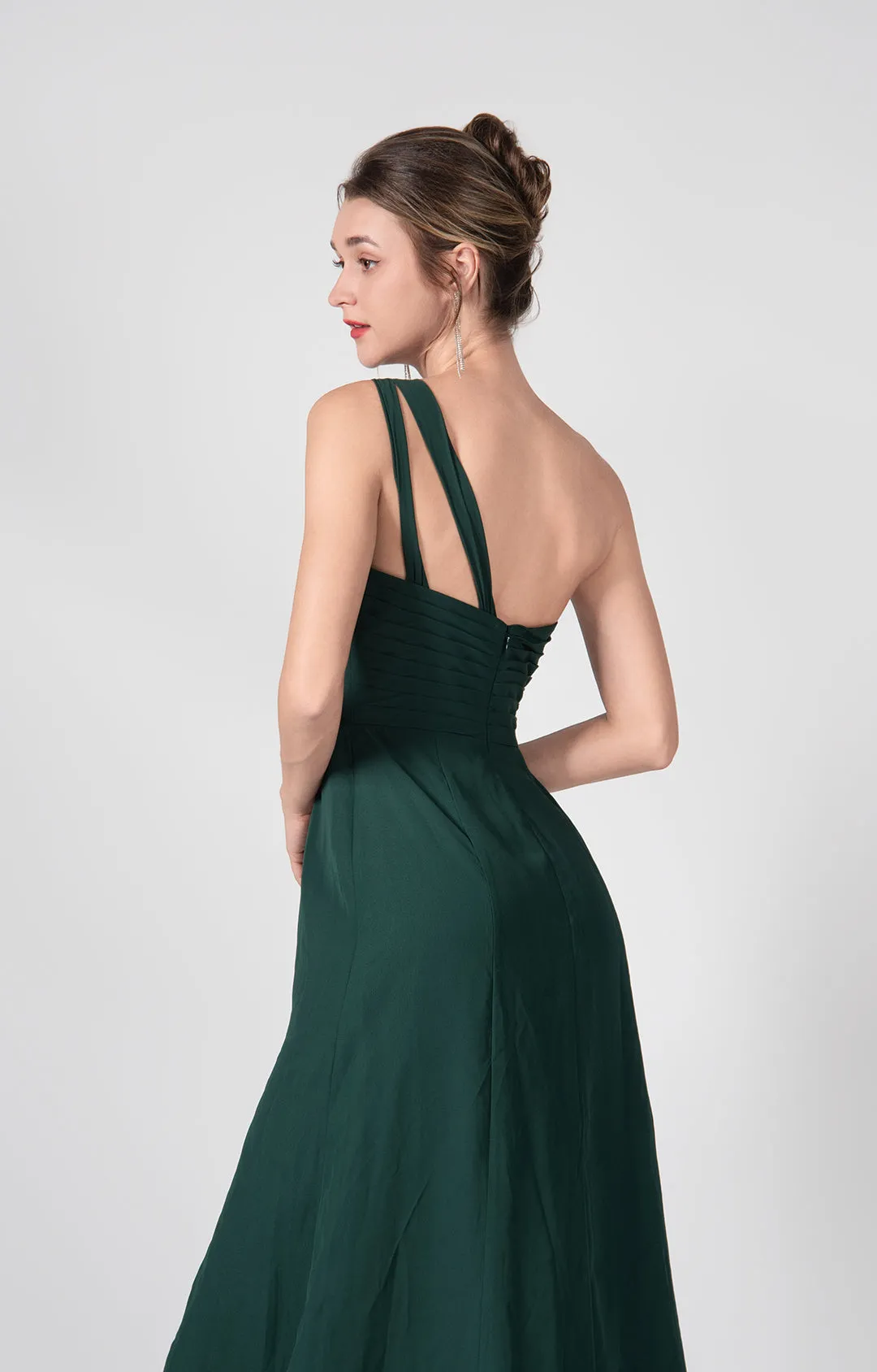 One Shoulder A-Line Side Split Chiffon Maxi Dresses