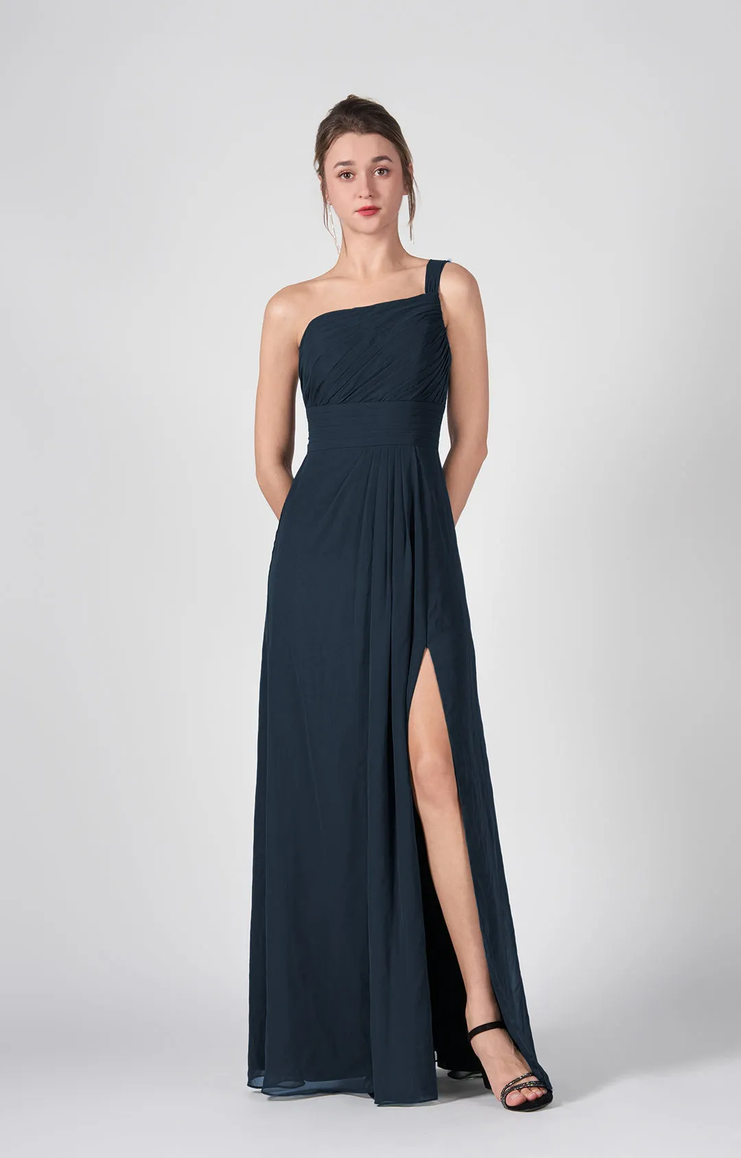 One Shoulder A-Line Side Split Chiffon Maxi Dresses