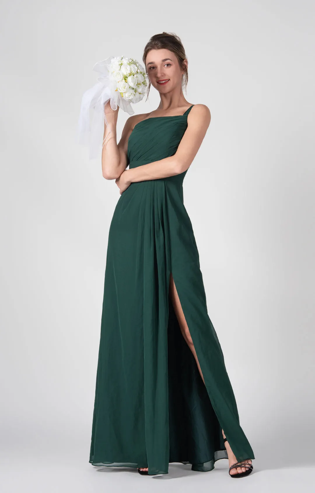 One Shoulder A-Line Side Split Chiffon Maxi Dresses