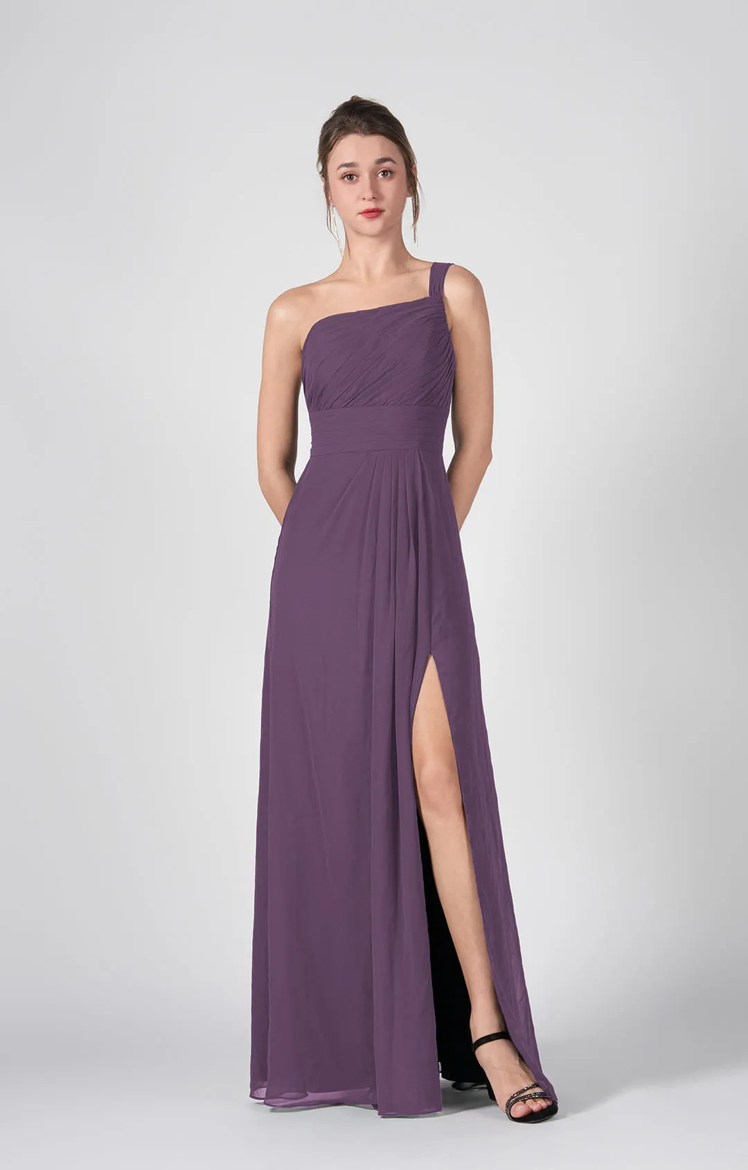 One Shoulder A-Line Side Split Chiffon Maxi Dresses